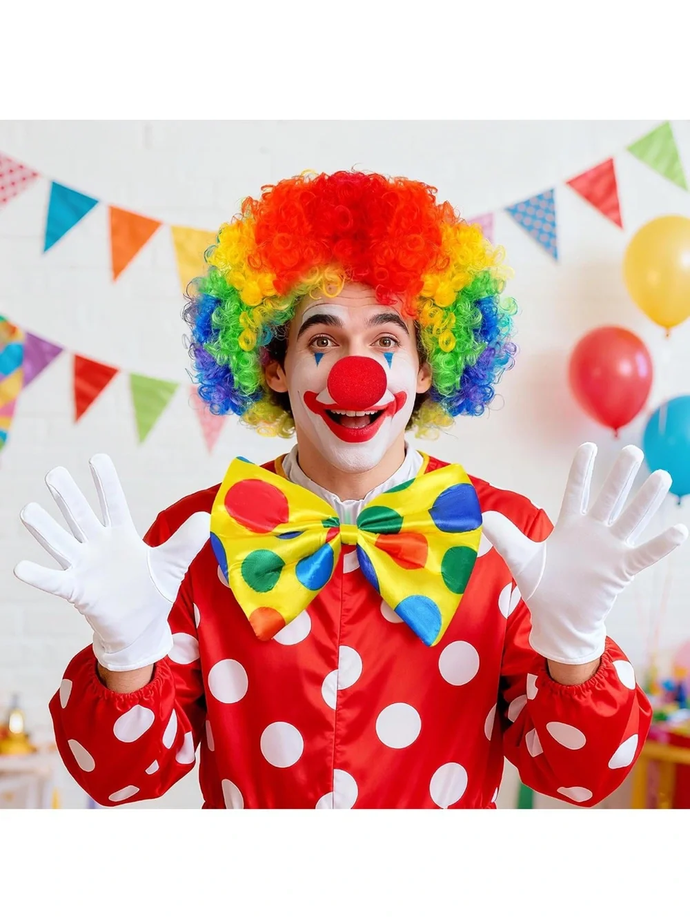 Kids Rainbow Clown Costume Set with Wig, Bow Tie, Nose & Gloves